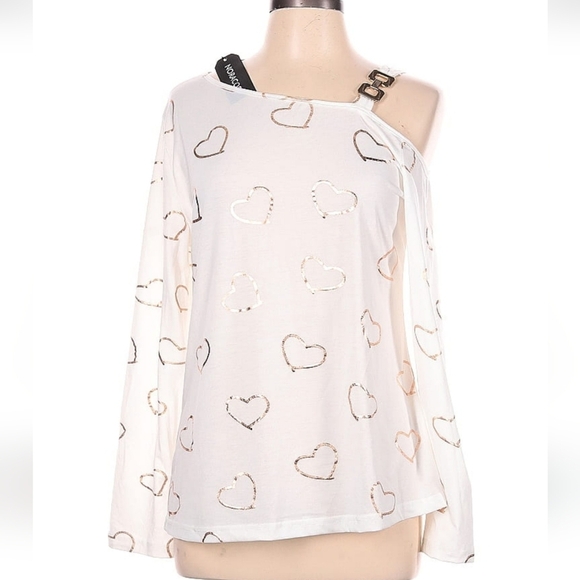 Noracora Tops - Noracora Blouse Jersey One Shoulder Rose Gold Hearts Stretchy Off the Shoulder